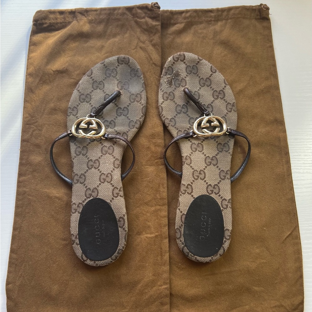 Brown Gucci Flip Flops size 7 1/2